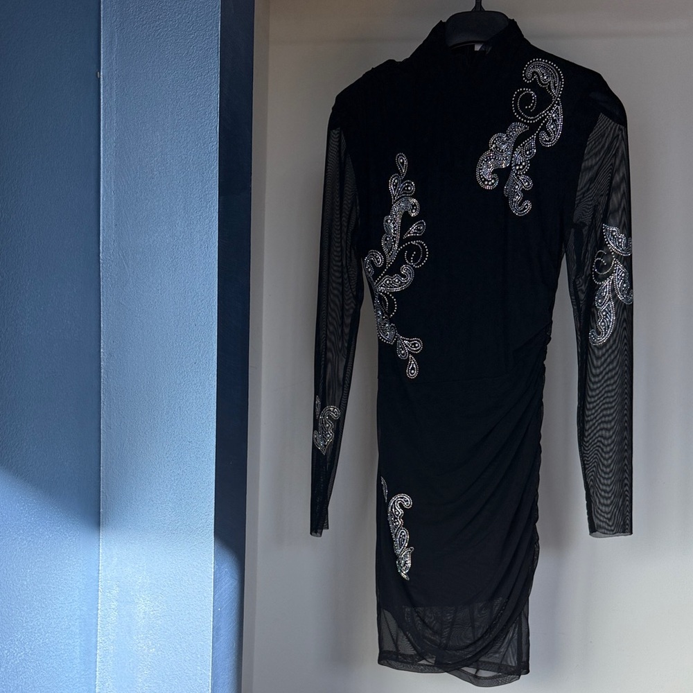 Cinq à Sept Black Dress with Silver Embellishments